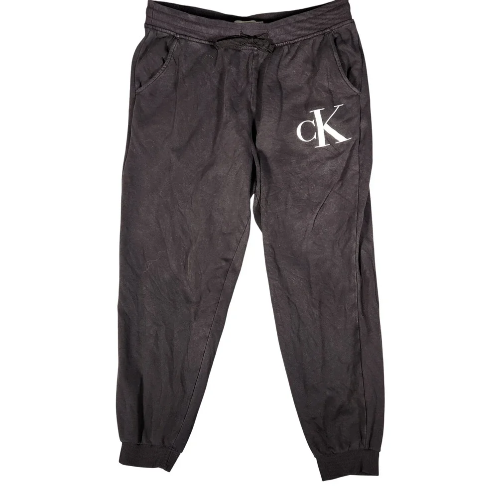 Calvin Klein Joggers Mens Large Gray Excellent Fleece Logo Sweatpants